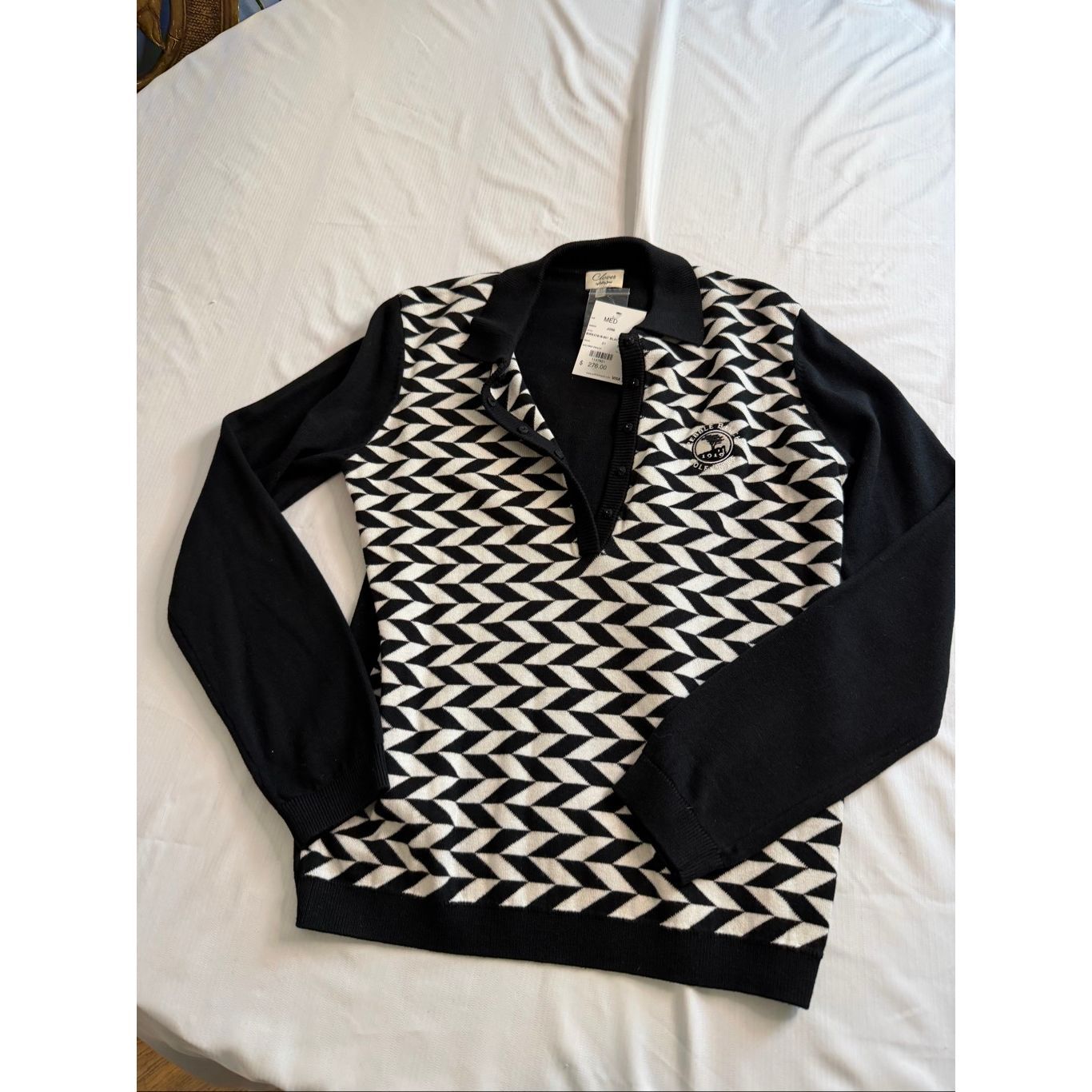 Nwt Clover By Bobby Jones Black White Pebble Beach Golf Links Sweater Sz Medium
